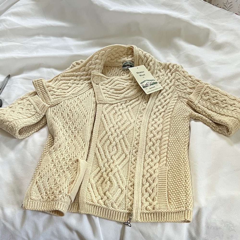 Aran Crafts Cream Cable Knit Cardigan